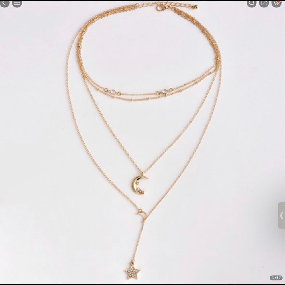 MultiLayer Moon Star Gold Tone Necklace